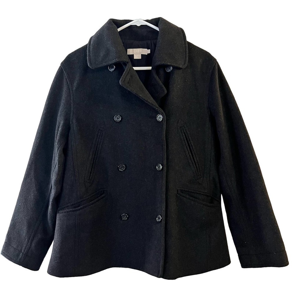 J Crew Vintage Black Wool Blend Double Breasted Peacoat Jacket Size S